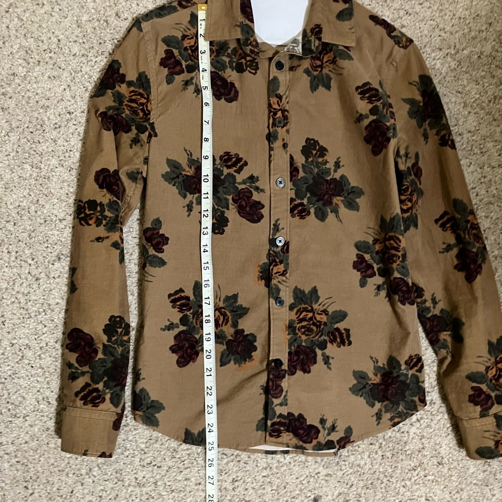 Express Tan Floral Casual Button Down Shirt